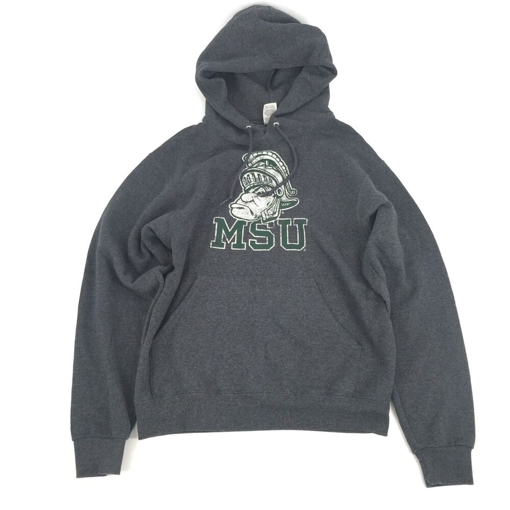 MSU Michigan State University Pullover Logo Hoodie Small Unisex Gray Sweatshirt